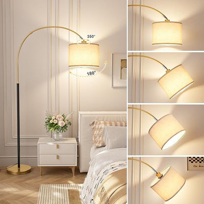 Ambimall Dimmable Arc Floor Lamp with Remote, Color Temperatures and Brightness Adjustable, Arched Floor Lamp with Rotating Head, Over Couch Arched Reading Light for Living Room (Black and Gold)