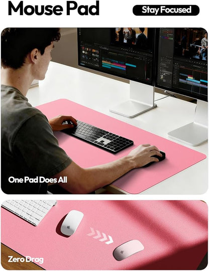 YSAGi Leather Desk Protector, Office Mat, Large Mouse Mat, Non-Slip PU Leather Blotter, Laptop Desk, Waterproof Writing Pad for Office and Home (Pink, 31.5" x 15.8")