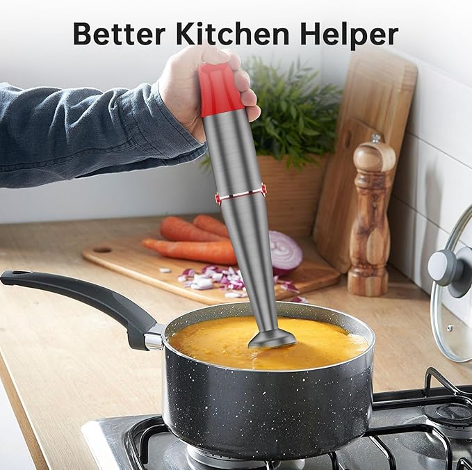 Turelar Immersion Blender Handheld Corded Hand Blenders Set 1100W, Trigger Variable Speed 5 in 1 Stick Emulsifier with Chopper, Whisk and Frother for Soup, Baby Food and Smoothies, Christmas red