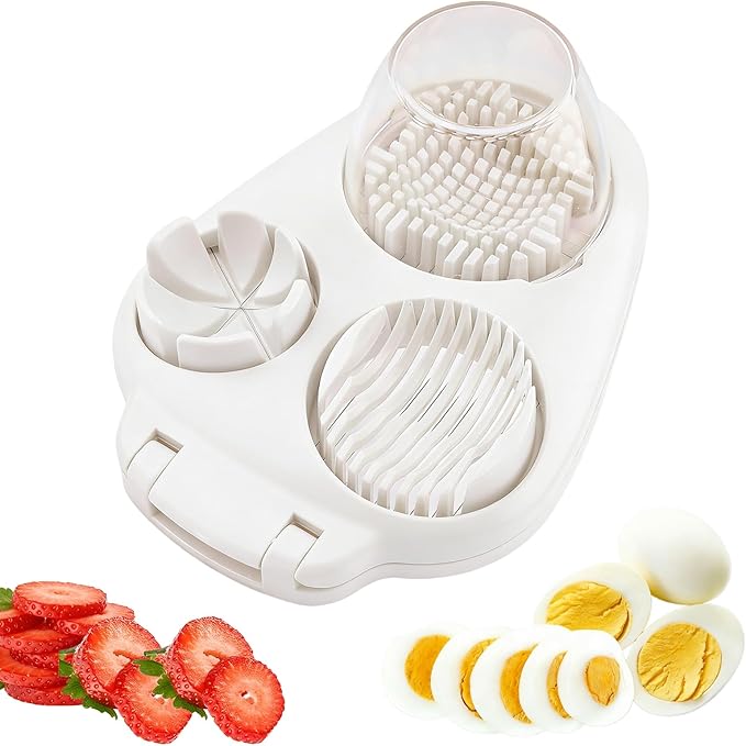 3 in 1 Boiled Egg Slicer, Manual Egg Slicer for Hard Boiled Eggs, 3 Slice Modes Chopper Cutter Stainless Steel Dicer, Kitchen Gadget for Butter Strawberry Tomato, Labor Saving