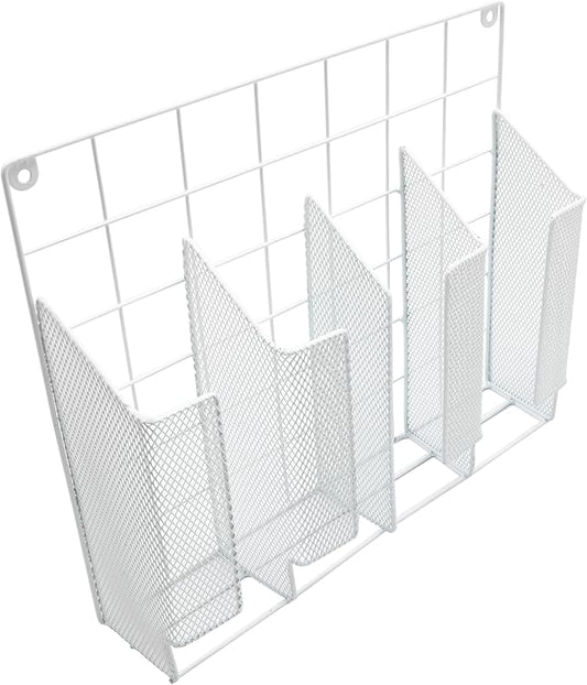 YBM HOME 4-Compartment Wall Mount Kitchen Storage Organizer Holder Basket Pantry Caddy Wrap Rack for Aluminum Foil, Sandwich Bags - White 2232