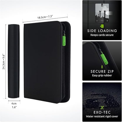 Vault X 4 Pocket Zip Binder, 160 Cards, Exo-Tec Material, 20 Side-Loading Pages (Black)