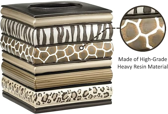 Resin Tissue Box Cover for Modern Home Decor - Minimalist Square Tissue Box Holder for Guest Room, Bedroom, Bathroom, Tabletop & Office - Durable and Aesthetic Tissue Holder, Safari Stripes