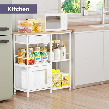 SWTYMIKI Coffee Bar Cabinet for Home - Farmhouse Coffee Stand Station Multi-Purpose Storage Cabinet with Adjustable Feet, Drawers - Kitchen Bar Table for Living Room, Corner, Small Space, Natural