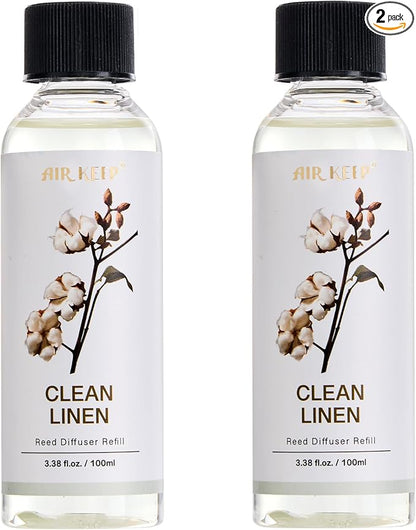 Airkeep Reed Diffuser Oil Refill/Clean Linen/3.38 oz(100ml)/2 Pack/Scented Oil Refill for Reed Diffuser Home Fragrance for Bedroom, Bathroom Office Home Decor