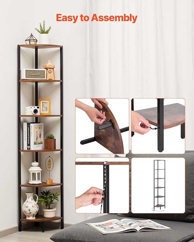 VEVOR 6 Tier Corner Shelf with LED Light, 68" Tall Corner Bookshelf with Storage Shelves for Collectibles, Display Shelf with Multi-Color Lights Controlled Via RC/APP for Bedroom, Living Room, Office