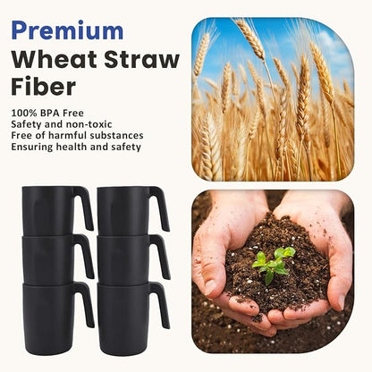 Homienly Unbreakable Coffee Mug Set - 6 Wheat Straw Reusable Cups | Dishwasher Safe Drinking Glasses | Alternative to Plastic Mugs & Glass Cups 16 oz for Camping, Kitchen (Black)