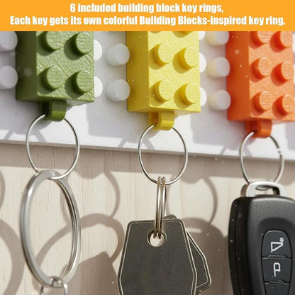 Key Holder for Wall, Building Block Key Rack, Includes 6 Building Block Keychains, Easy Installation Key Rack, Fun and Colorful Building Blocks Key Organizer Rack, for Entryway and Home Decor
