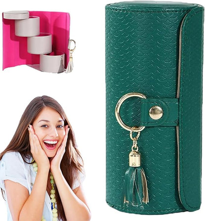 IBHOO Layered Travel Jewelry Case, Multi Layer Jewelry Box with Compartments for Necklaces Rings Earrings, Compact Zipper Jewelry Storage for Women, Portable Jewelry Holder for Travel Home (Green)