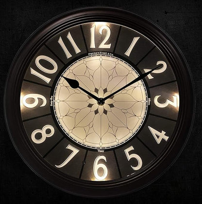 Presentime & Co. 12.6" Illuminated Farmhouse Wall Clock, Silent Battery Operated Night Light Wall Clock with Smart LED Sensor for Living Room, Bathroom, Kitchen, Home Office, Oil Rubbed Bronze Finish