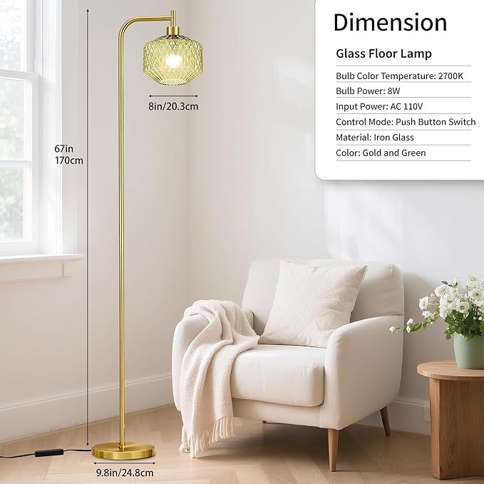 MAYNA Glass Floor lamp Living Room, Modern Vertical lamp, Remote Control Switch with Glass lampshade, 67-inch high lamp Suitable for Bedroom and Study (2700K LED Bulb Included)