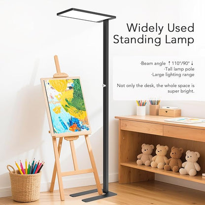 120W LED Floor Lamp, 76.8" Tall Reading Light, 10000LM Knob Dimming Standing Lamp, Full Spectrum Eye Care Reading Lamp, 4000K Natural Daylight for Study Room, Office, Living Room, Bedroom (Black)