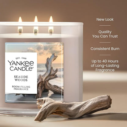 Yankee Candle Seaside Woods, Fall Scented Candle, 14.5oz 3-Wick Candle Jar with up to 40 Hours Burn Time
