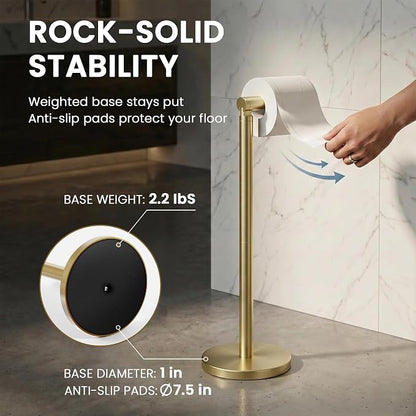 Cesun Extra Weighted Base Toilet Paper Holder Stand - SUS304 Rust Proof Free Standing Tissue Roll Holder for 4 Rolls, No Tipping, No Slipping, Gold