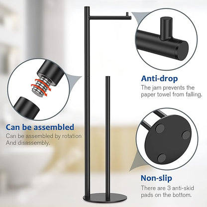 Toilet Paper Holder Stand, Bathroom Toilet Paper Roll Holder Stand with Reserve, Standing Toilet Paper Holder with Storage,Toilet Paper Roll Holder for 4 Rolls, Black