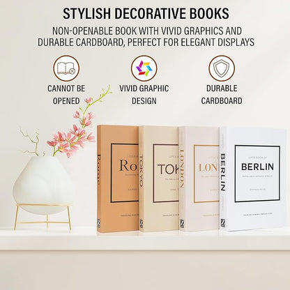 Mocha Medium | 4 PCS Faux Decorative Books for Home Decor | Not Real Books (Cardboard Boxes) | Coffee Table, Shelf Styling & Modern Aesthetic Accent Pieces for Living Room, Office