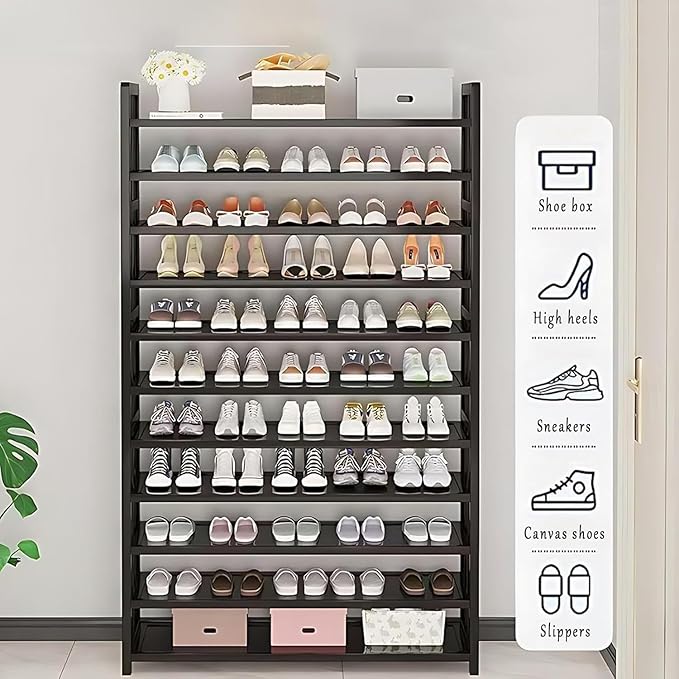 Tall Shoe Cabinet, 11 Tier Bamboo Shoe Rack, 40-45 Pairs Large Capacity Shoe Storage Cabinet Organizer, Narrow Shoe Shelf for Entryway, Hallway, Living Room