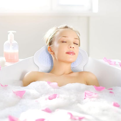 Bathtub Bath Pillows for Tub - Bath Tub Pillow Headrest with Ergonomic TPE, Bathtub Pillow for Neck & Back Support with Strong Suction Cups & Hook