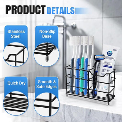 Toothbrush Holders for Bathrooms, Stainless Steel Toothbrush Holder for Kids and Adults, Electric Toothbrush and Toothpaste Holder, Rustproof Bathroom Accessories Organizer, Black Large
