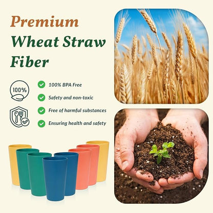 Homienly Reusable Plastic Cups - Wheat Straw Unbreakable Drinking Glasses & Water Glasses | Multi-Color Stackable Plastic Cups, Dishwasher Safe | Glassware & Cup Sets for Kitchen (20 oz 8-Pack)