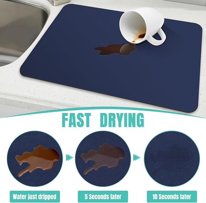 WISELIFE Coffee Mat Super Absorbent Dish Drying Mat Coffee Bar Accessories Match with Machine Large Drying Mats for Kitchen Counter 18" W x 32" L, Blue