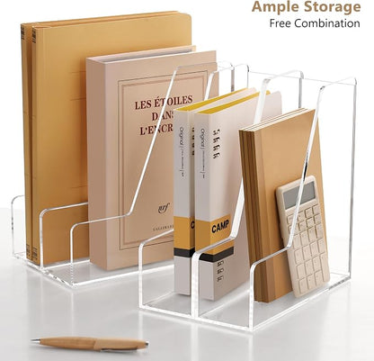 SANRUI 4 Pack Clear Acrylic Vertical File Organizer, Desk Magazine File Holder Storage Bins for Office Home Homeschool Organization