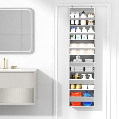 6 Tiers Over The Door Organizer, Heavy Duty Hanging Organizer Storage with Large Capacity Pockets, Behind Door Storage Hanging Shelves for Closet Wall Bathroom Bedroom Nursery Pantry, 1 Pack Grey