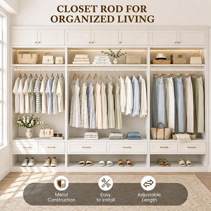 Heavy Duty Closet Rod, 17-99 IN Closet Rods for Hanging Clothes, White