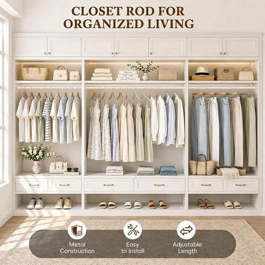 Heavy Duty Closet Rod, 17-28 IN Closet Rods for Hanging Clothes, White