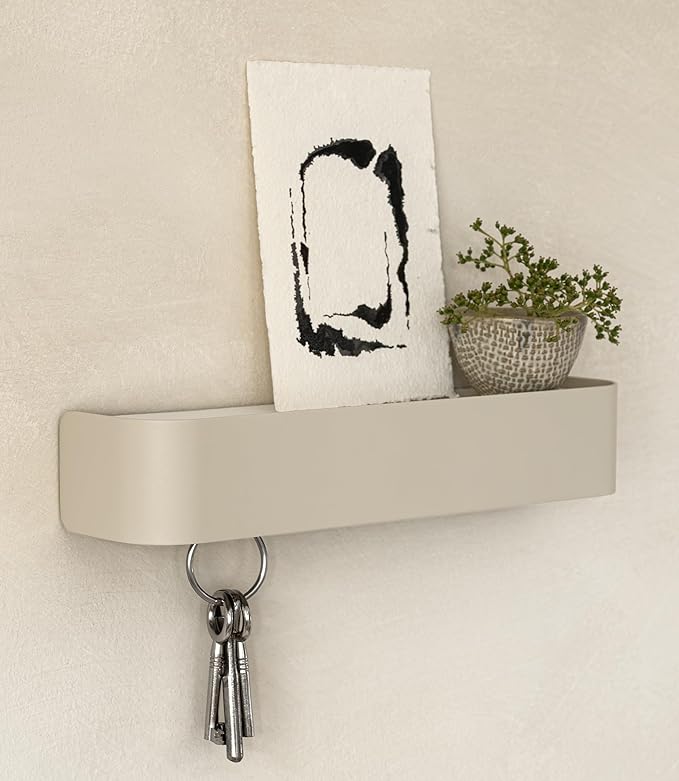 Kazai. Key Holder for Wall 'Tone' | Minimalist Key Hooks Design from Berlin | Modern Key Hanger with Metal Shelf | Key Hook Wall Mounted as Hallway Furniture | Taupe