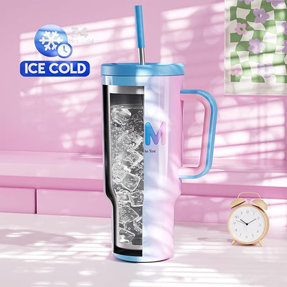 Meoky 40 oz Tumbler with Handle and Straw: Stainless Steel Insulated Tumbler with Lid and Straw - 100% Leak Proof Tumbler for Car Cup Holders - Travelers Commuters Workers, Donut