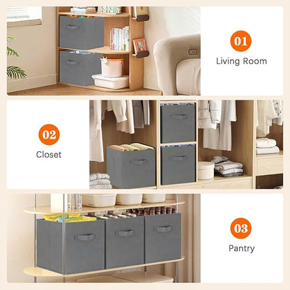 GhvyenntteS Storage Cubes, 11 Inch Cube Storage Bins with Dual Handles, Collapsible Fabric Storage Bins for Shelves, Storage Baskets for Organizing Clothes, Bedding, Toys, Books (6 Pack, Gray)