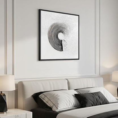 Framed Modern Black and White Abstract Wall Art, Square Minimalist Canvas Prints Painting Artwork for Walls, Geometric Circle Pictures for Bedroom Dining Room Lounge Living Room Wall Decor 24x24 In