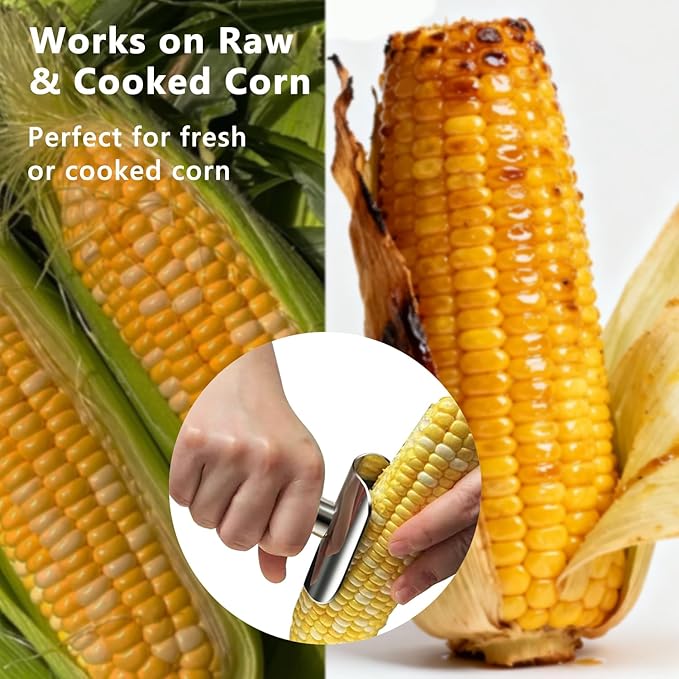 Safe Corn Peeler with Hidden Blade for Corn on the Cob, Stainless Steel Corn Stripper Tool, Easily Removes Kernels, No Knife Needed