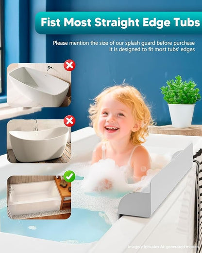 24 Inch Bathtub Splash Guard, Silicone Bath Tub Tray with 10 Strong Suction Cups, Bathtub Shelf Toy Holder, Prevent Water Spills in Bathroom, Easy Clean & Fold, Grey