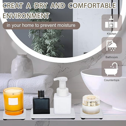4PCS Stone Drying Trays for Bathroom Sink, Water Absorbing Stone Tray, Water Absorbent Diatomaceous Earth Tray and Coaster, Diatomite Soap Dish, Drying Stones Soap Trays for Kitchen Counter