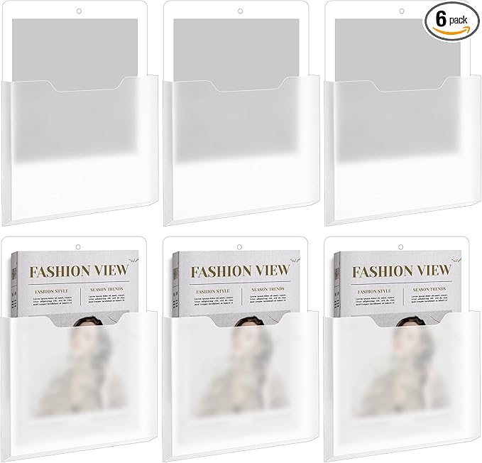 Epakh 6 Pack Magnetic File Holder Magnetic Paper Holder Organizer Wall Mounted Mail Magazine Storage Pockets for First Day of School Supplies, Refrigerator, Whiteboard, Office, Classroom(Transparent)