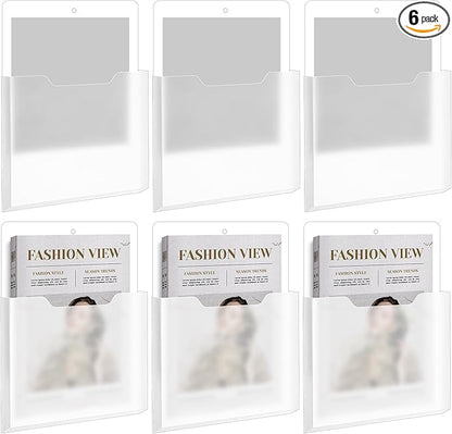 Epakh 6 Pack Magnetic File Holder Magnetic Paper Holder Organizer Wall Mounted Mail Magazine Storage Pockets for First Day of School Supplies, Refrigerator, Whiteboard, Office, Classroom(Transparent)