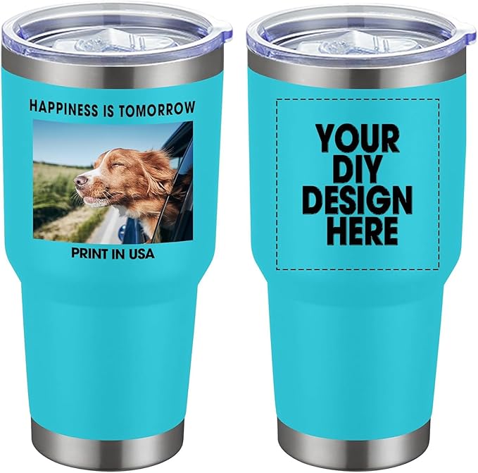 Personalized Coffee Tumbler Print in USA 30oz Stainless Steel Double Wall Insulated Coffee Cup With Text Photo Logo