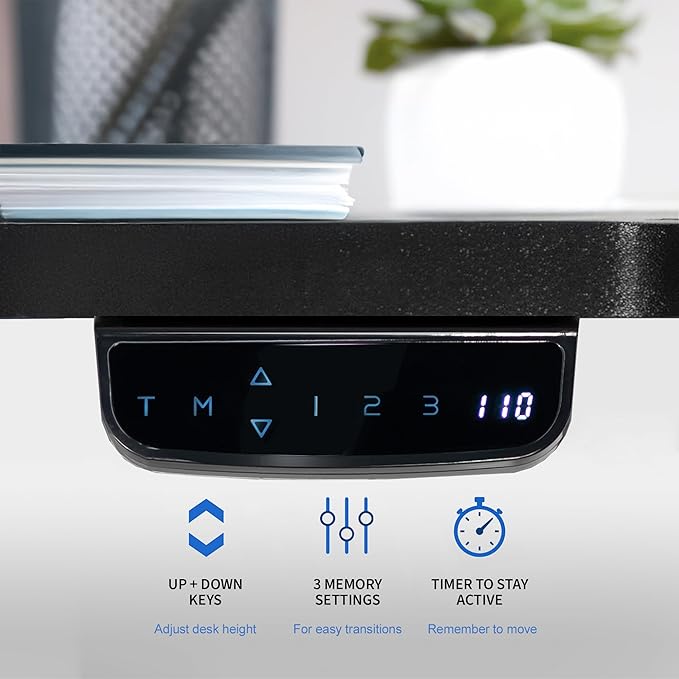 VIVO Electric 63 x 32 in Standing Desk with Built-in Power Strip, Touch Screen Adjustment, 220 lb Frame Support, 2E Series, Black Top Black Frame, DESK-KIT-2EBAC