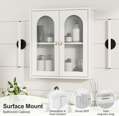 White Bathroom Wall Cabinet,Bathroom Cabinet Wall Mounted with Arched,White Medicine Cabinet Over Toilet,Surface Mount Medicine Cabinet for Laundry Room,Kitchen,Storage Cabinet 22x23