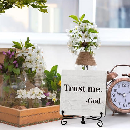 Inspirational Office Desk Decor, Trust Me God Sign, Desk Decorations For Office Home Living Room Classroom, Shelf Decor, Inspirational Christian Gifts, Wooden Plaque With Stand (B02)