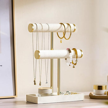 bussdis 2 Tier Bracelet Holder Display - Detachable T Bar Beige Velvet Bracelet Holder, Jewelry Holder Organizer for Bracelet, Necklace, Earrings, Rings