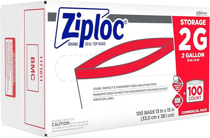 SC Johnson Professional Ziploc Brand Food Storage 2 Gallon Bags, Food Storage Ziploc Brand Bags, Commercial Pack, 100 Count Box, for Professional Use Only