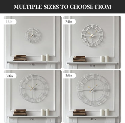 Cuspin 16 inch Wall Clock, Modern Decorative Clock Battery-Operated Silent Non Ticking, Silver Metal Round Clock Roman Numeral Analog for Living Room, Kitchen, Bedroom, Office, Home Decor