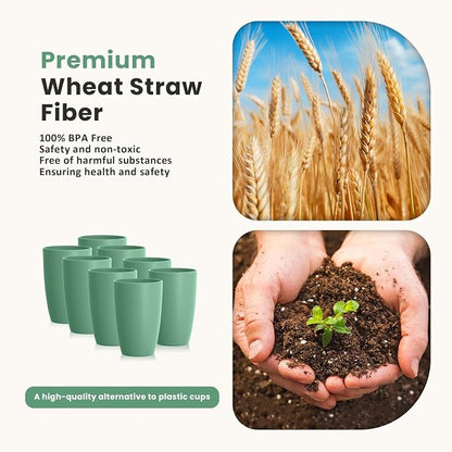 Homienly Plastic Cups Reusable 8 PCS Wheat Straw Cups a Good Alternative Drinking Glasses Cup Plastic Glasses Unbreakable Reusable Dishwasher Safe Cup Microwave Safe Cups with Green Color (20 OZ)