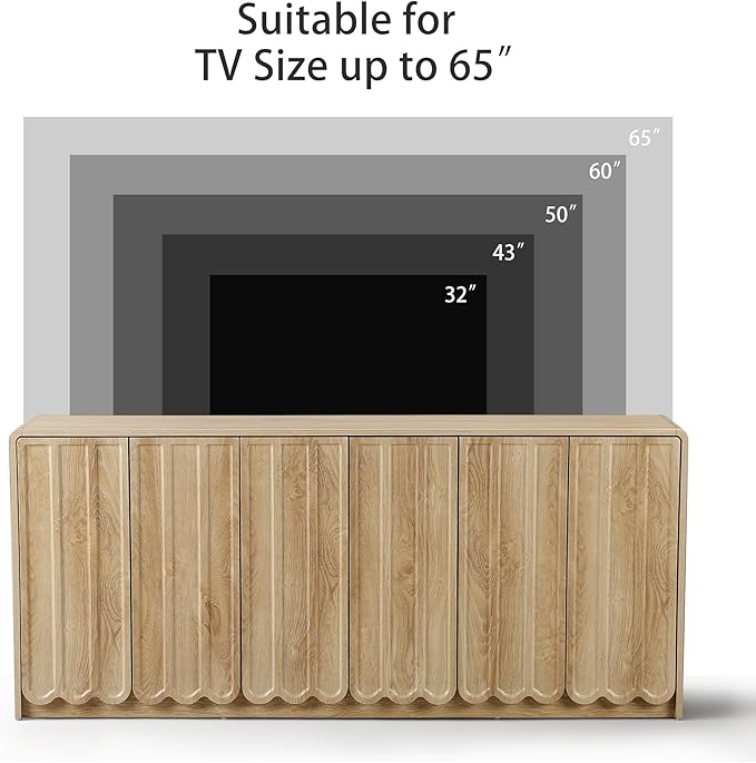 ORRD Sideboard Buffet Cabinet with Storage, Low Storage Cabinet Modern Wooden Accent Credenza Console Table TV Stand with 6 Wave Panel Doors for Kitchen Dining Living Room Entryway, Natural