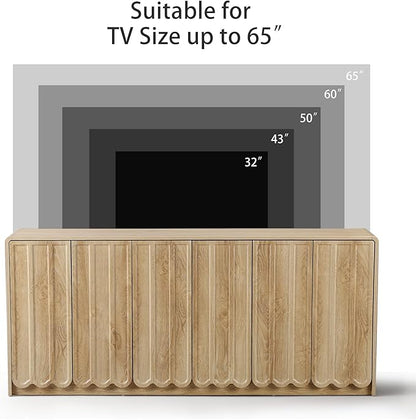 ORRD Sideboard Buffet Cabinet with Storage, Low Storage Cabinet Modern Wooden Accent Credenza Console Table TV Stand with 6 Wave Panel Doors for Kitchen Dining Living Room Entryway, Natural