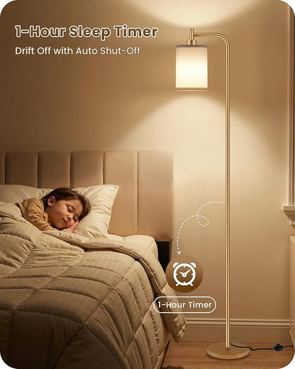 2Pack Dimmable Floor Lamp for Living Room with Remote and Foot Switch, Modern Standing, Corner Lamp,10W Bulb 3 Color Temperatures, for Bedroom, Office, ETL Listed, Gold and White DCW19LDP205