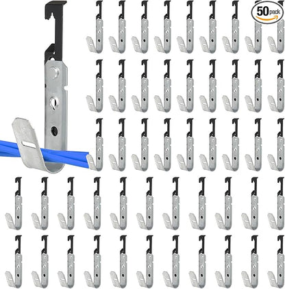 50 Pcs Metal J Hooks Cable Support 3/4 Inch j Hook Hangers, Wall Mounted Galvanized Cable Support J Hooks for Hanging, J Hook with Bat Wing for Wire Management